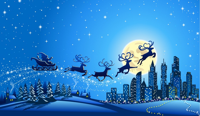 City, 4K, Santa Sleigh, Reindeer Chariot, Santa Claus