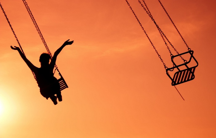 Happy Mood, Alone, Sunset, Happy Woman, Swing