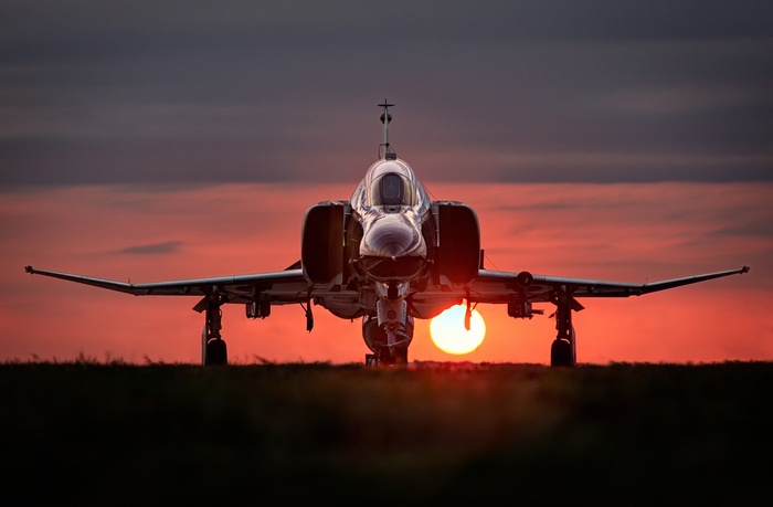 McDonnell Douglas F-4 Phantom II at sunset