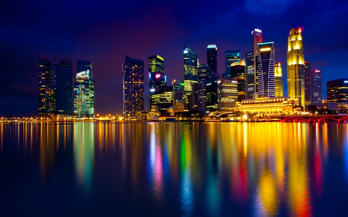 Singapore Marina Bay skyline at night with reflections