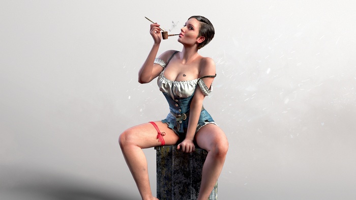 Woman smoking a pipe from The Witcher 3