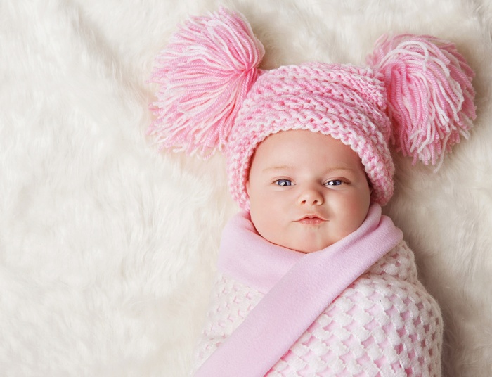 Baby Girl in Pink Hat and Scarf
