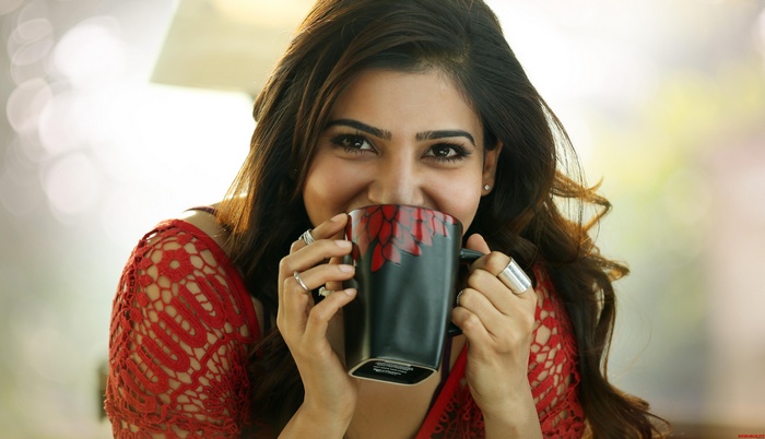 Samantha from A Aa drinking from a mug
