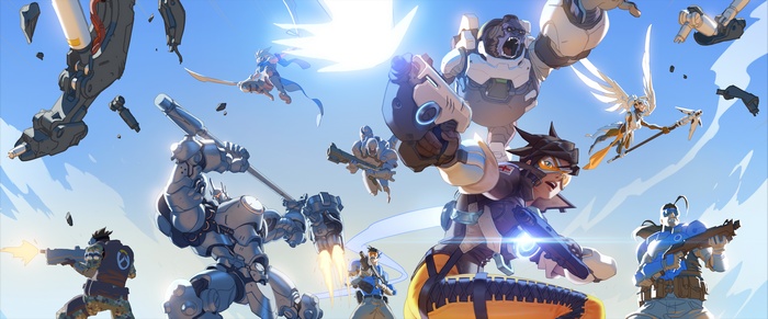 Tracer and other Overwatch characters in action