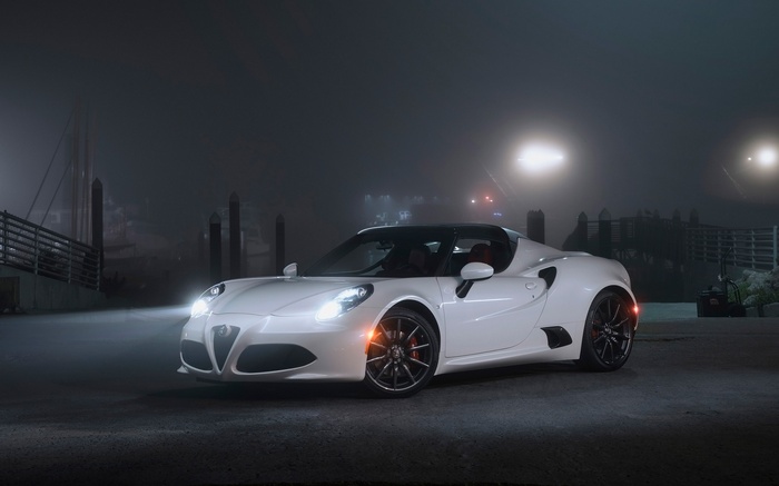 White Alfa Romeo 4C Spider at Night