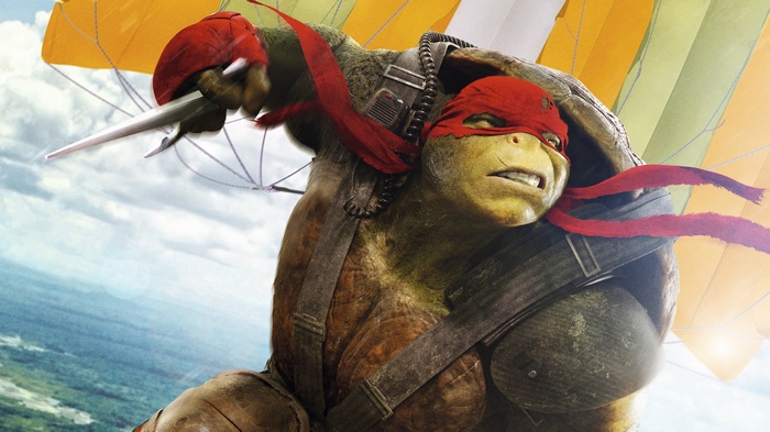 Raphael from Teenage Mutant Ninja Turtles parachuting