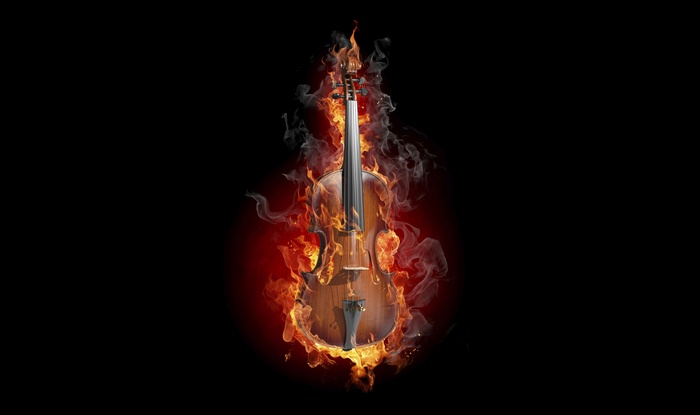Violin engulfed in flames