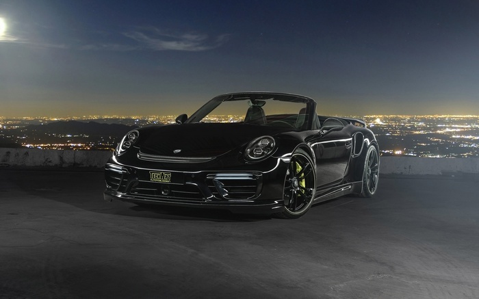 Black TechArt Porsche 911 Convertible at Night