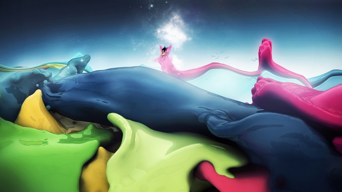 Abstract fluid art with a fairy