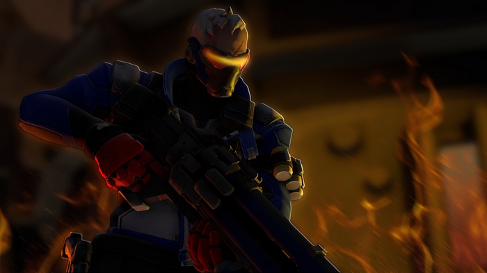 Soldier: 76 from Overwatch holding a weapon