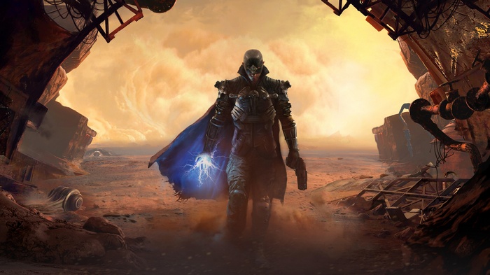 The Technomancer character with lightning and gun