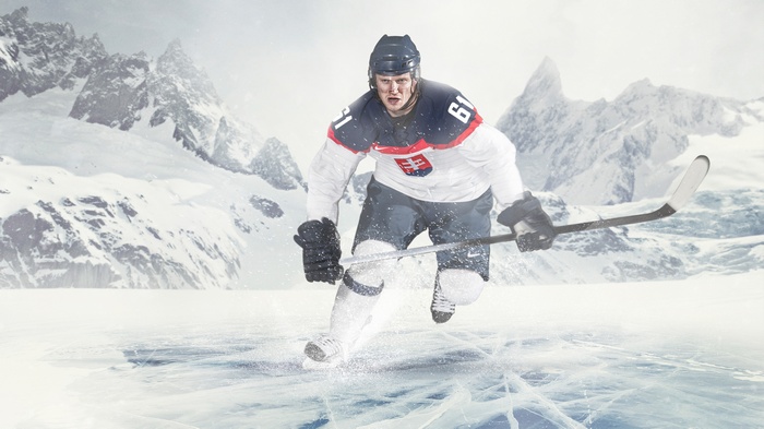 Slovakian Ice Hockey Player on Frozen Lake