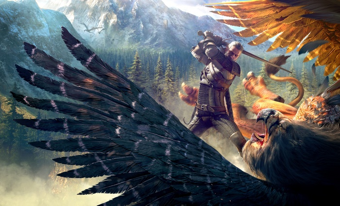 Geralt fighting a Griffin in The Witcher 3: Wild Hunt