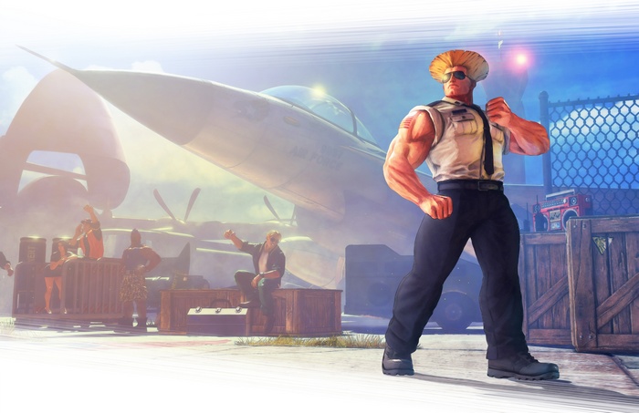 Guile from Street Fighter V with an airplane