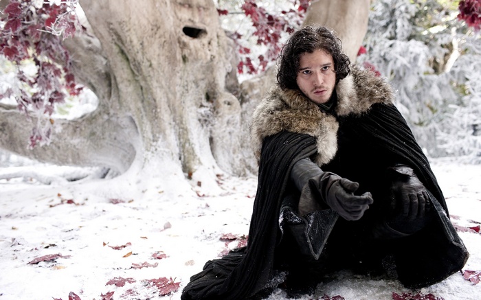 Jon Snow from Game of Thrones in a snowy forest