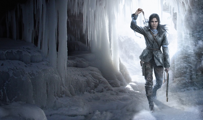 Lara Croft from Rise of the Tomb Raider in an ice cave