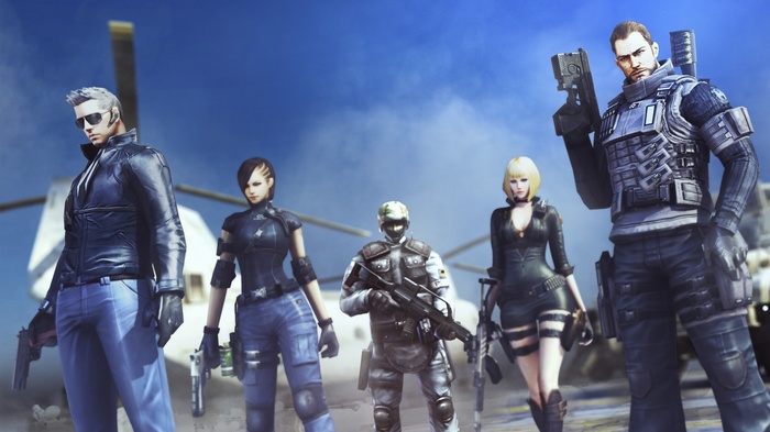 CrossFire characters with helicopter in background 4K