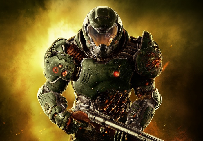 Doom Marine holding a shotgun
