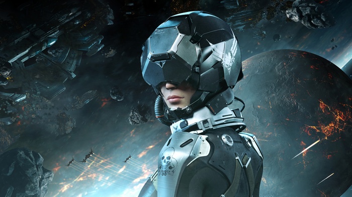 Ran Kavik from EVE Valkyrie in space