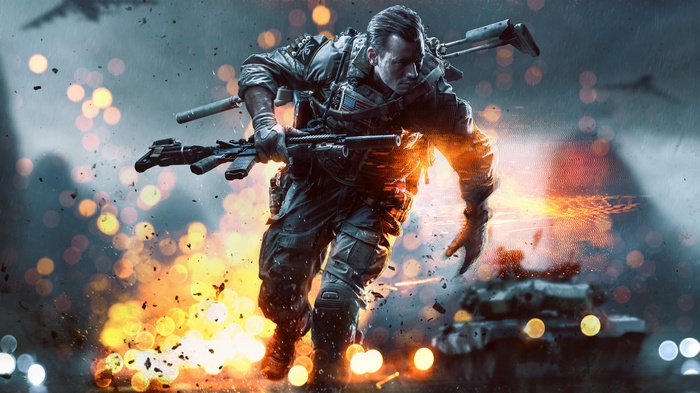 Soldier running with rifle in Battlefield 4
