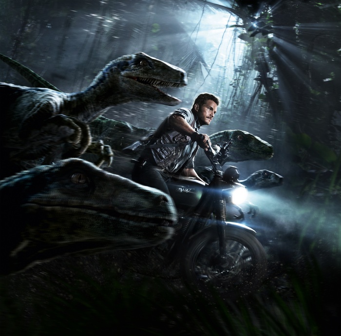 Chris Pratt and Velociraptors in Jurassic World