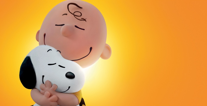 Charlie Brown Hugging Snoopy with Warm Orange