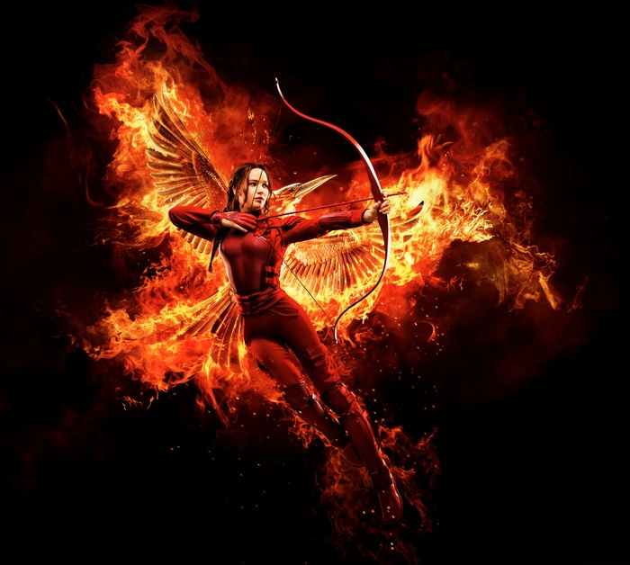 Katniss Everdeen from The Hunger Games with wings of fire