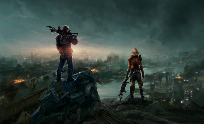 Survivors overlooking a destroyed city in Dead Nation