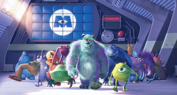 Monsters, Inc. characters in a factory setting