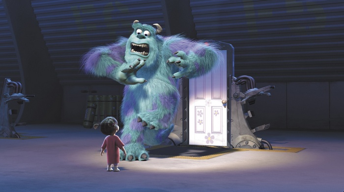 Sulley from Monsters Inc. and Boo in a room