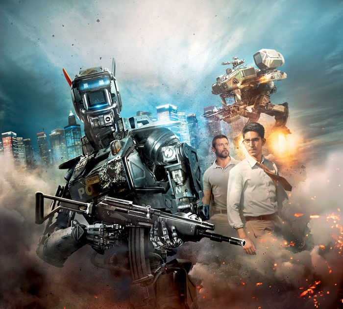 Chappie Robot with Police Badge and Dev Patel