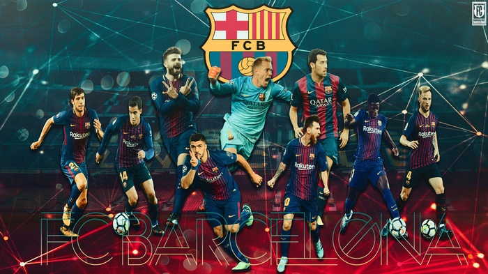 FC Barcelona Players with Club Logo