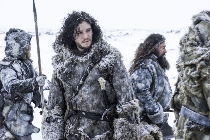 Jon Snow and wildlings in the snow