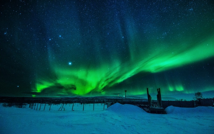 Aurora Borealis over a Snowy Landscape