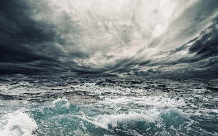 Stormy ocean with dark clouds