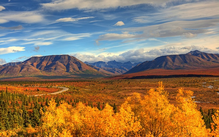 Autumn Mountains and Valley with Road