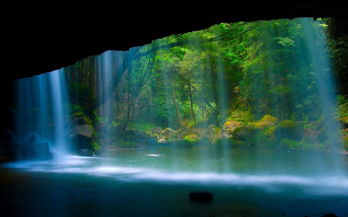 Waterfall cascading into a jungle pool