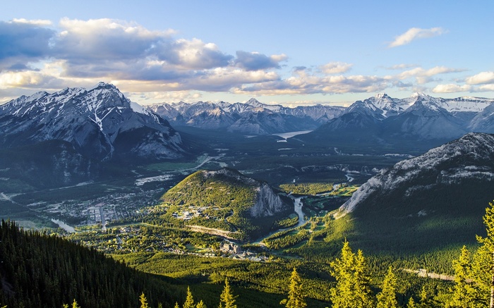 Banff townsite and mountains from above