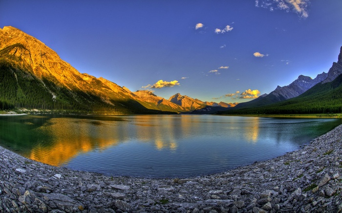 Lake and Mountains at Sunset