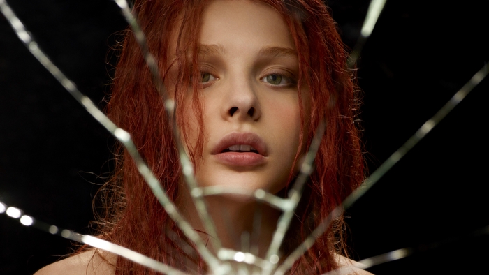 Chloe Grace Moretz Portrait with Red Hair and Broken Glass