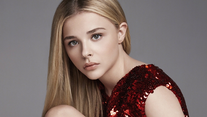 Chloe Grace Moretz in a red sequined dress