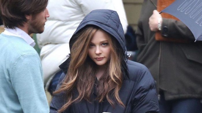 Chloe Grace Moretz wearing a hooded jacket