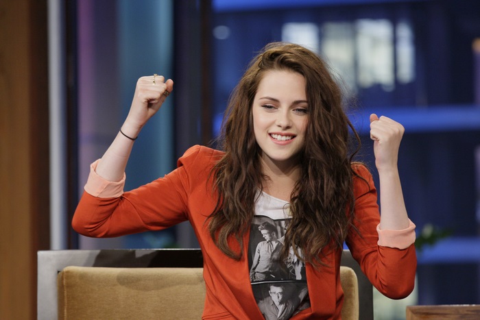 Kristen Stewart Smiling with Raised Fists