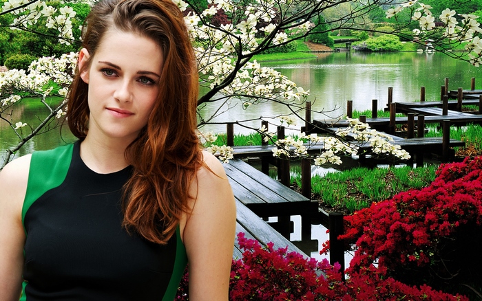 Kristen Stewart in a garden