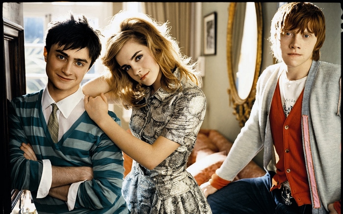 Daniel Radcliffe, Emma Watson, and Rupert Grint from Harry Potter