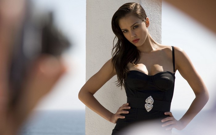 Jessica Alba in a black dress