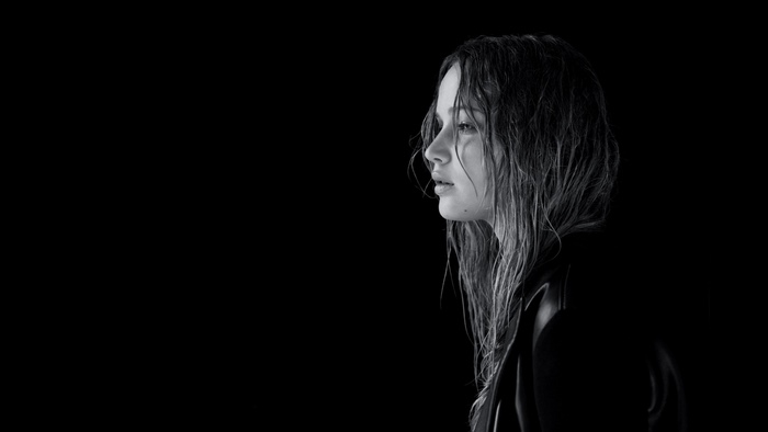 Black and White Profile Portrait of Jennifer Lawrence