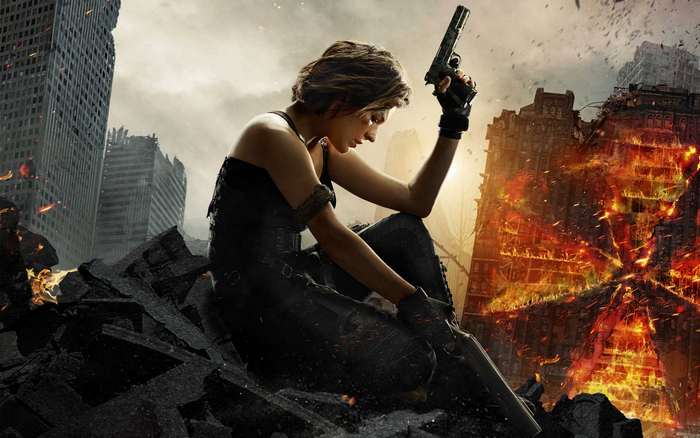 Jill Valentine from Resident Evil in a destroyed city