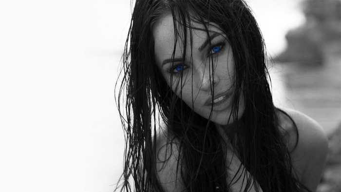 Megan Fox with blue eyes