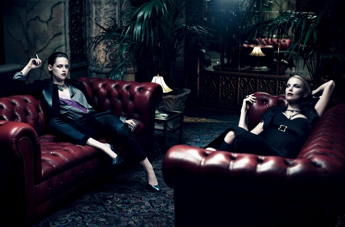 Kristen Stewart and Charlize Theron on couches